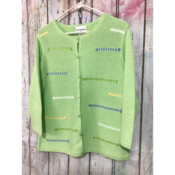 Breckenridge Petite Lime Multi Cardigan Sweater Size Petite Small ❄️💕 - Picture 7 of 9